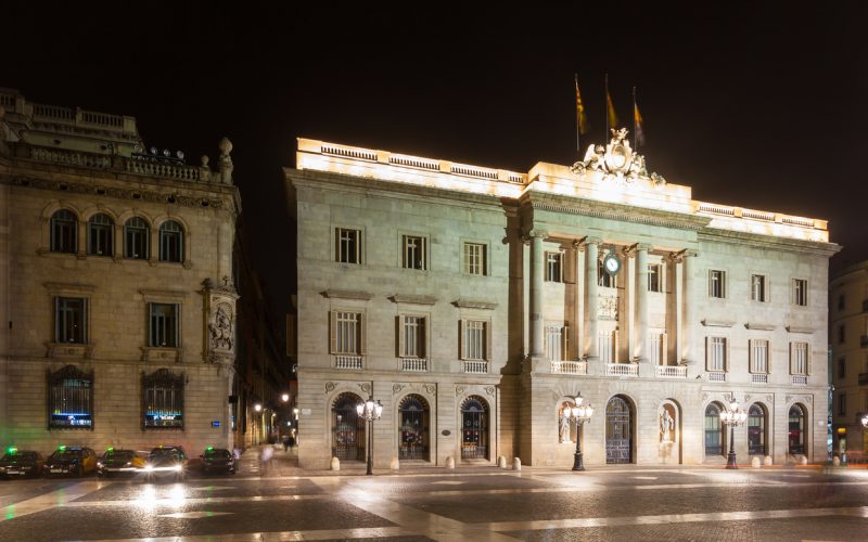 night view of old city hall.  Barcelona, Spain