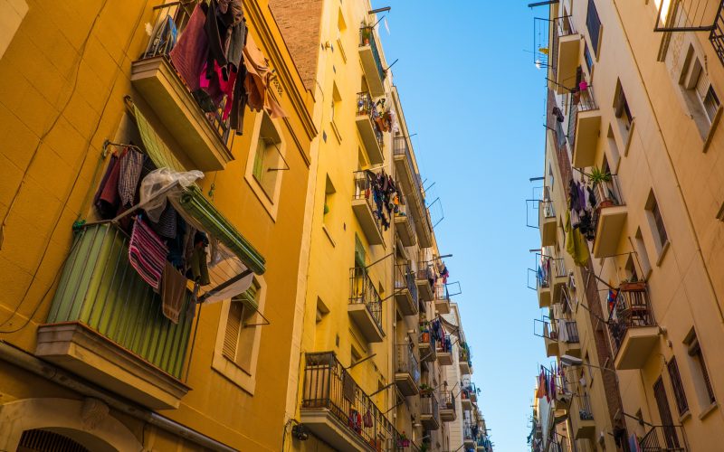 Beautiful streets of Barceloneta neighbourhood in Barcelona