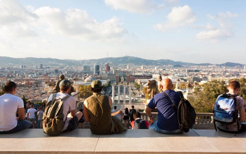 BARCELONA, SPAIN - OCTOBER 17, 2017 -People look at Barcelona, top view