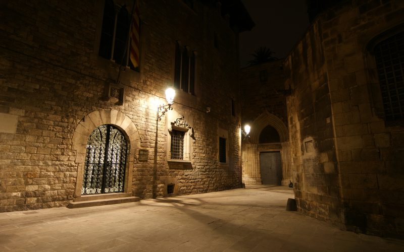 Gothic quarter at night. Empty alleyways in Barcelona