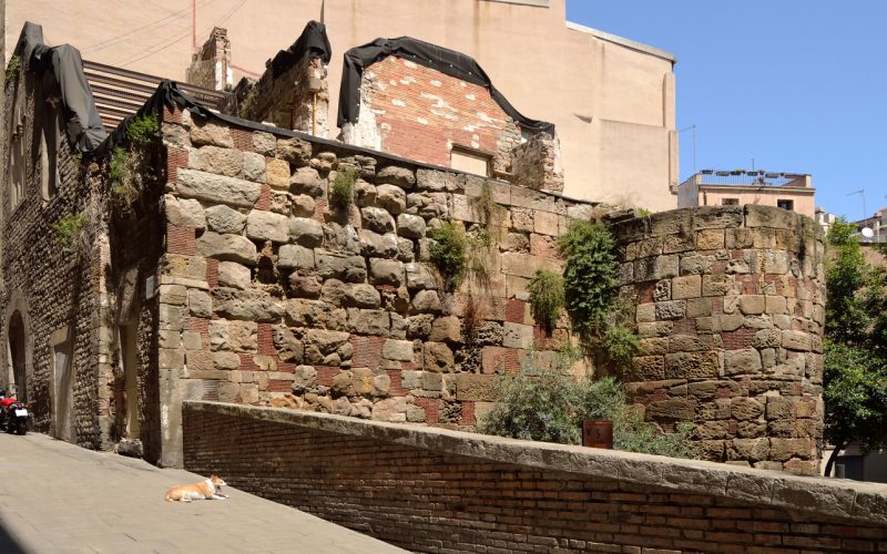 Tower and Roman wall of Barcelona.